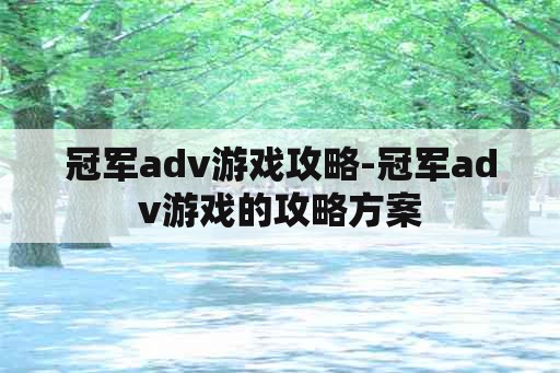 冠军adv游戏攻略-冠军adv游戏的攻略方案