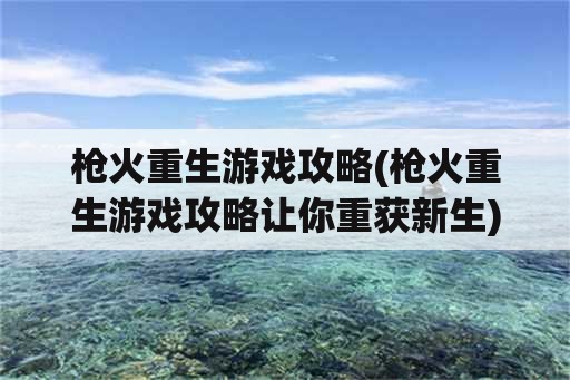 枪火重生游戏攻略(枪火重生游戏攻略让你重获新生)