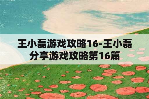 王小磊游戏攻略16-王小磊分享游戏攻略第16篇