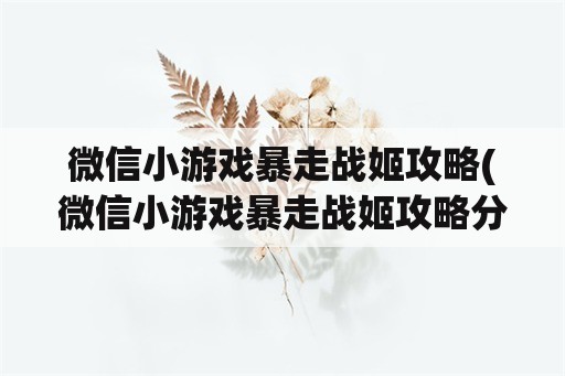 微信小游戏暴走战姬攻略(微信小游戏暴走战姬攻略分享)