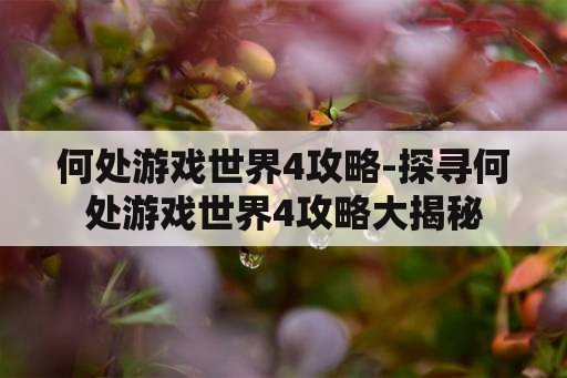 何处游戏世界4攻略-探寻何处游戏世界4攻略大揭秘