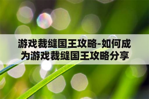 游戏裁缝国王攻略-如何成为游戏裁缝国王攻略分享