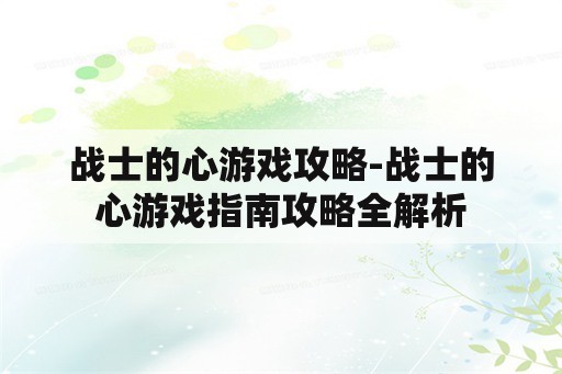 战士的心游戏攻略-战士的心游戏指南攻略全解析