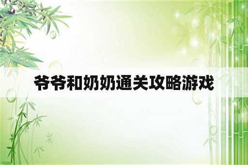 爷爷和奶奶通关攻略游戏