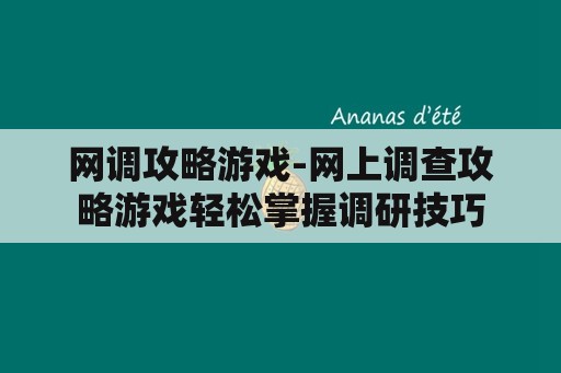 网调攻略游戏-网上调查攻略游戏轻松掌握调研技巧