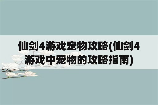 仙剑4游戏宠物攻略(仙剑4游戏中宠物的攻略指南)