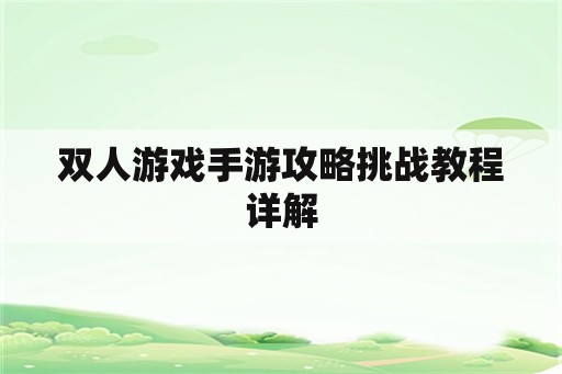 双人游戏手游攻略挑战教程详解