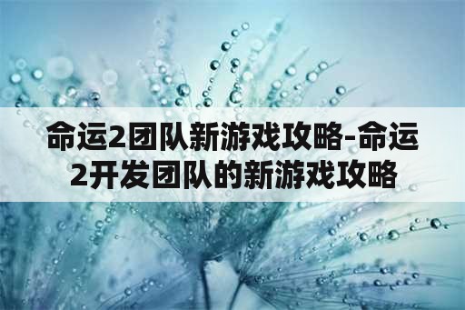 命运2团队新游戏攻略-命运2开发团队的新游戏攻略