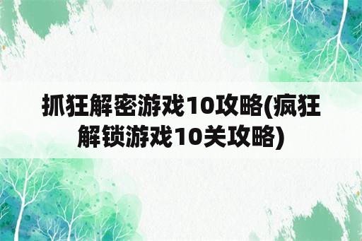 抓狂解密游戏10攻略(疯狂解锁游戏10关攻略)