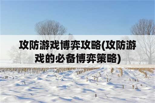 攻防游戏博弈攻略(攻防游戏的必备博弈策略)