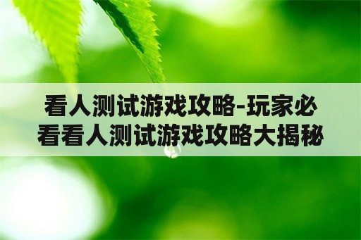 看人测试游戏攻略-玩家必看看人测试游戏攻略大揭秘