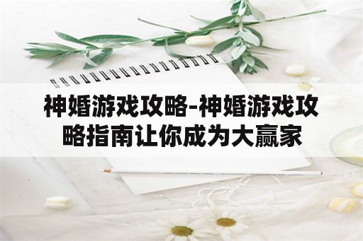 神婚游戏攻略-神婚游戏攻略指南让你成为大赢家