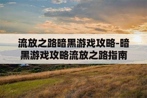 流放之路暗黑游戏攻略-暗黑游戏攻略流放之路指南