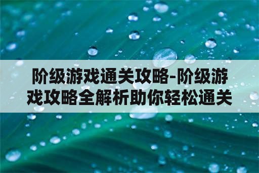 阶级游戏通关攻略-阶级游戏攻略全解析助你轻松通关