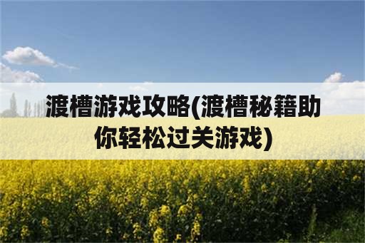 渡槽游戏攻略(渡槽秘籍助你轻松过关游戏)