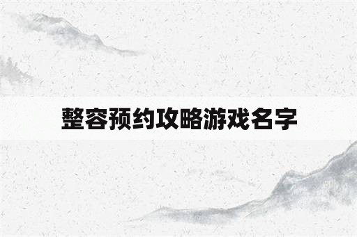 整容预约攻略游戏名字