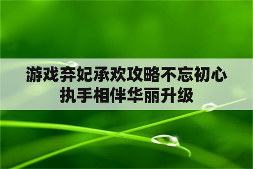 游戏弃妃承欢攻略不忘初心执手相伴华丽升级