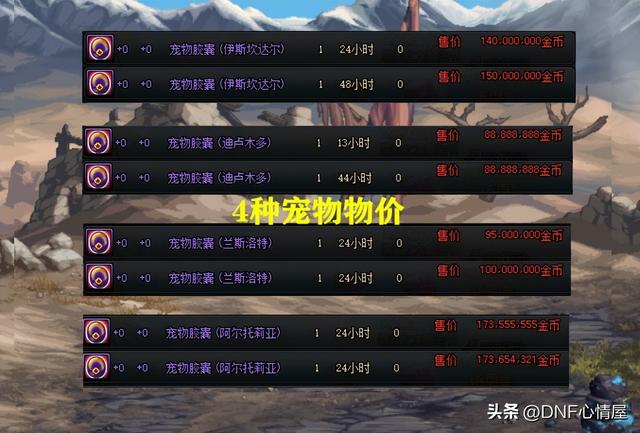 dnf交易，DNF圆梦7大绝版宠物交易，二次元福音