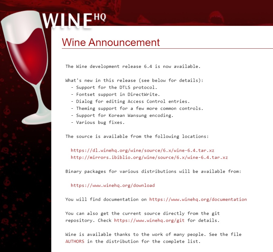 Wine发布6.4开发版
