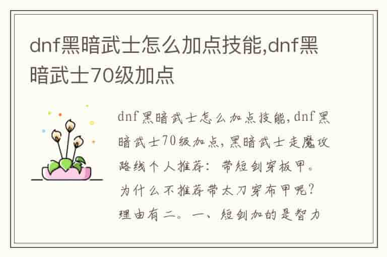 dnf黑暗武士怎么加点技能,dnf黑暗武士70级加点