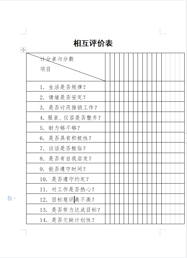 相互评价表