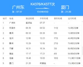 广州到厦门火车票价格火车票查询(广州至厦门火车站列车时刻表)