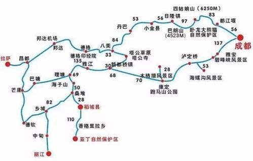 稻城亚丁旅游最佳路线地图(稻城亚丁经典旅游路线)