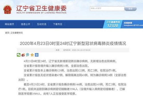 4月23日辽宁省无新增新冠肺炎确诊病例