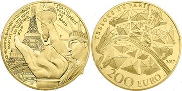 法国发行 巴黎瑰宝 自由女神像金银纪念币 