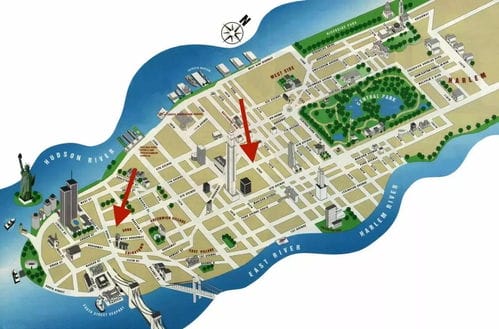 美国纽约曼哈顿岛曼哈顿下城地图(纽约曼哈顿岛卫星地图)