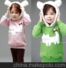 秋款童装新款女童秋装韩版猫咪刷毛长款卫衣两色绒毛套头卫衣外