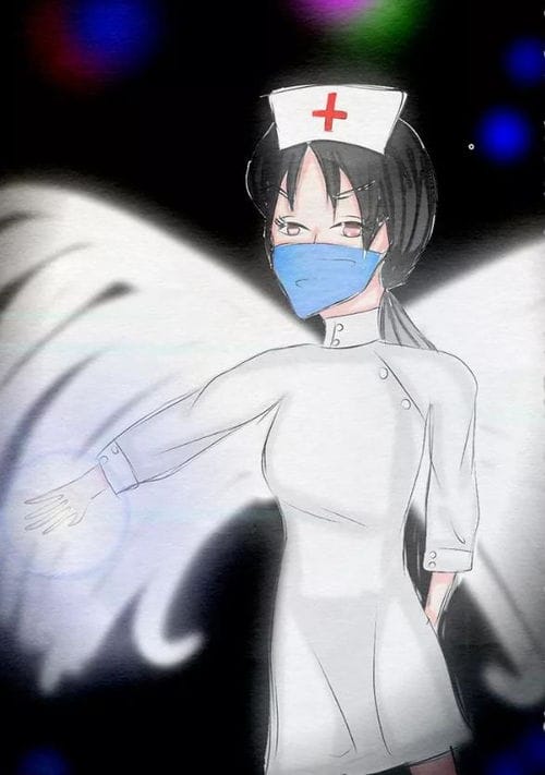 抗击疫情的白衣战士绘画 天使在人间