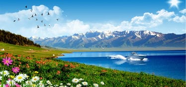 新疆雪山湖水草原背景图大全 PSD素材 1920 900 编号 57947 90设计 