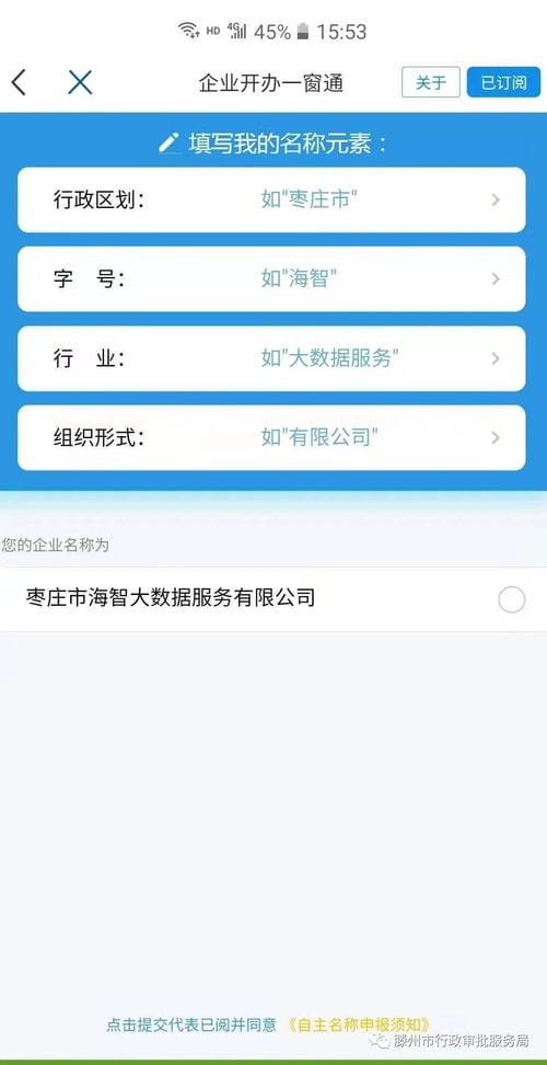 爱山东APP 企业开办申报指南 名称部分