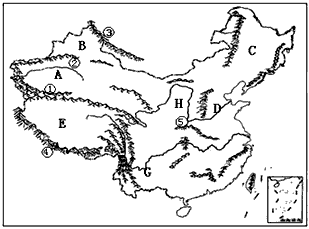 读中国地形图,回答 1 山脉名称 ① ② ③ ④ ⑤ 2 地形区名称 C 