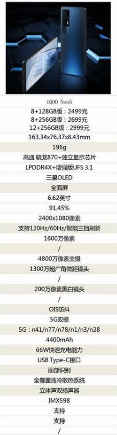 iqooneo5详细配置参数
