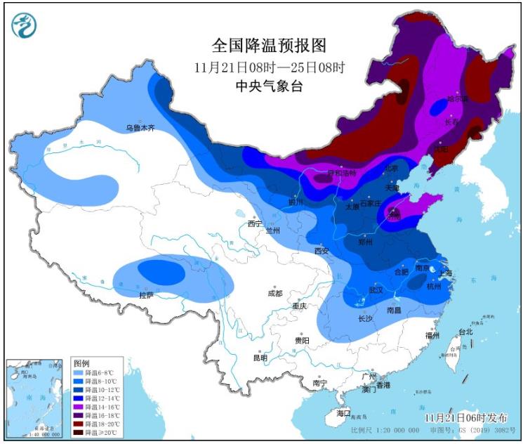 受寒潮影响内蒙古黑龙江等地将有强降雪 北方大部降温剧烈