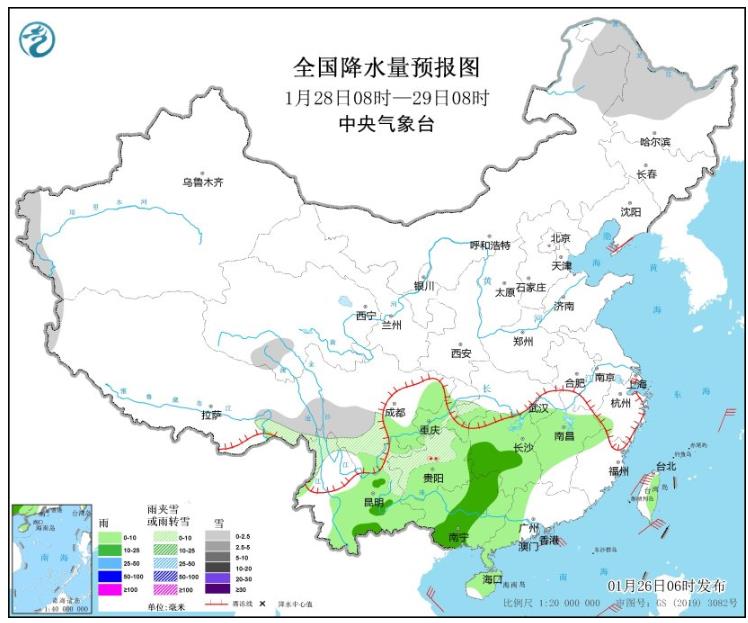 春运首日西南地区将迎雨雪天气 江南华南局部有暴雨