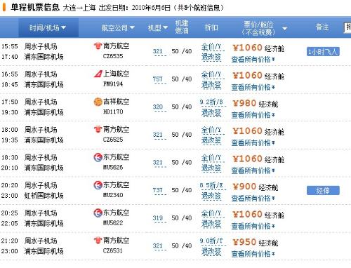 大连到上海的机票是多少 
