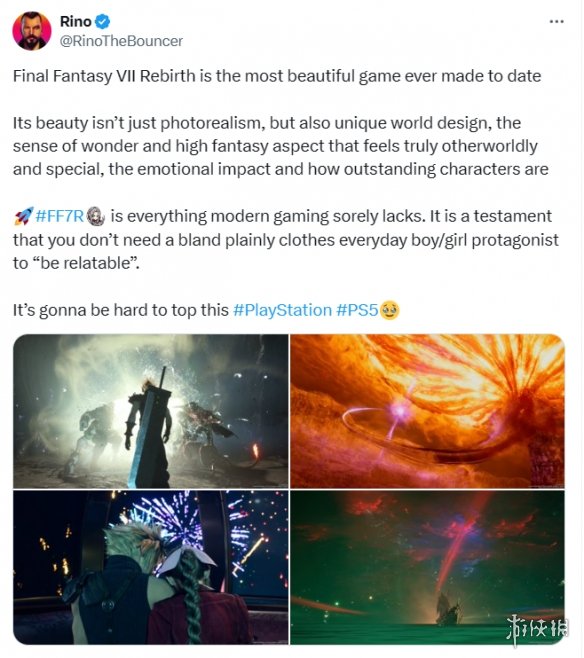 博主称赞最终幻想7：重生是迄今为止最精美的游戏