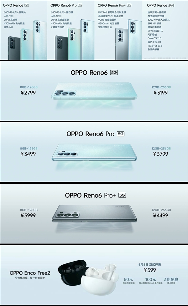 高颜值OPPOReno6Pro+6月5日上市发售：12GB+256GB版售价4499元
