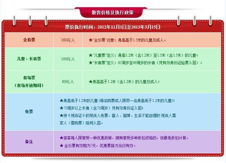 2013年1月北京欢乐谷门票价格 